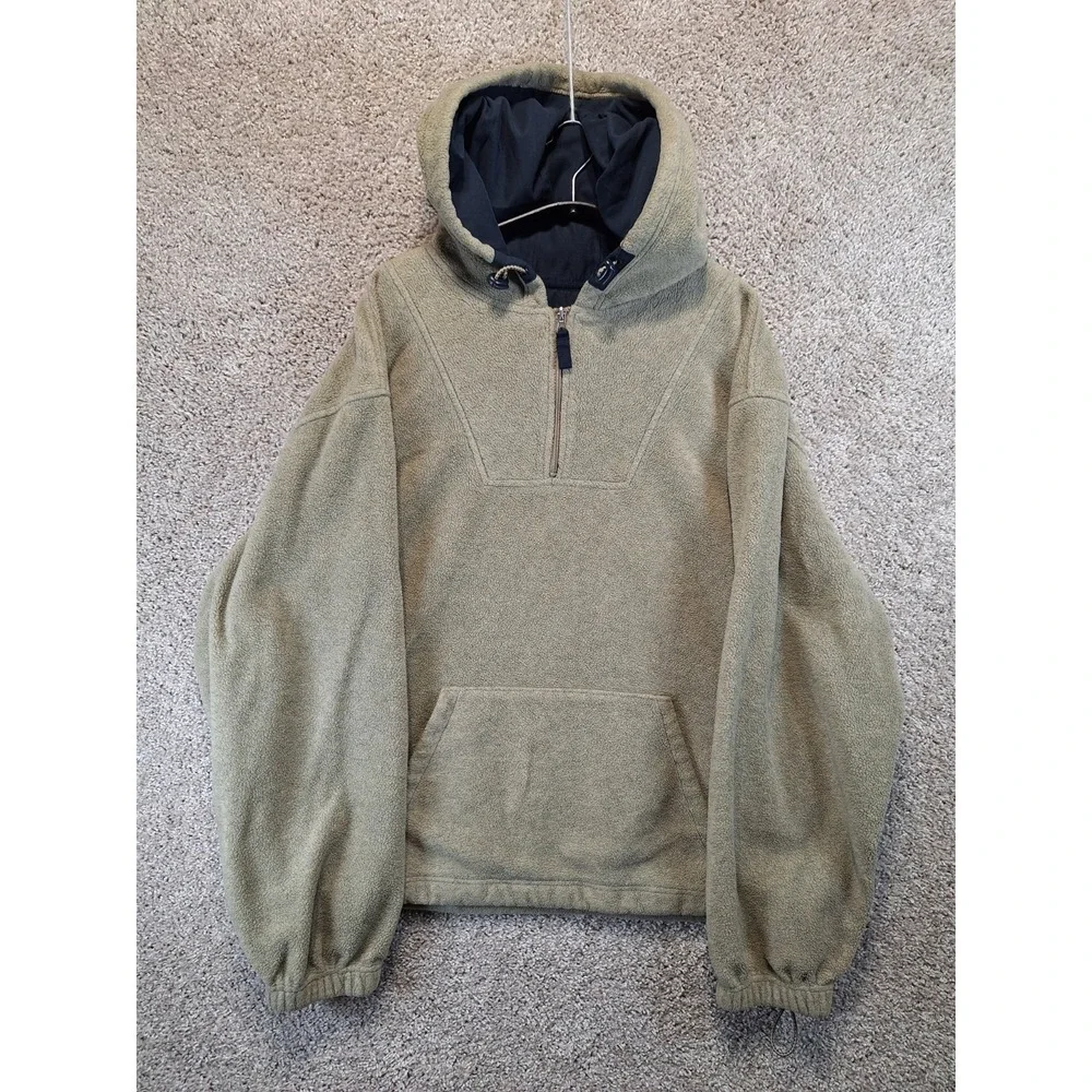 Sonoma Sport Fleece Hoodie Men's 2XL Olive Pockets Drawcord Hem 1/4 Zip Pullover